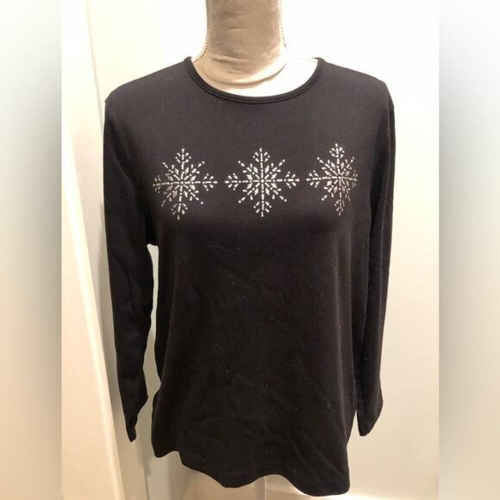Ladies long sleeve Knit top ugly Christmas sweater 3 sequin snowflakes XL